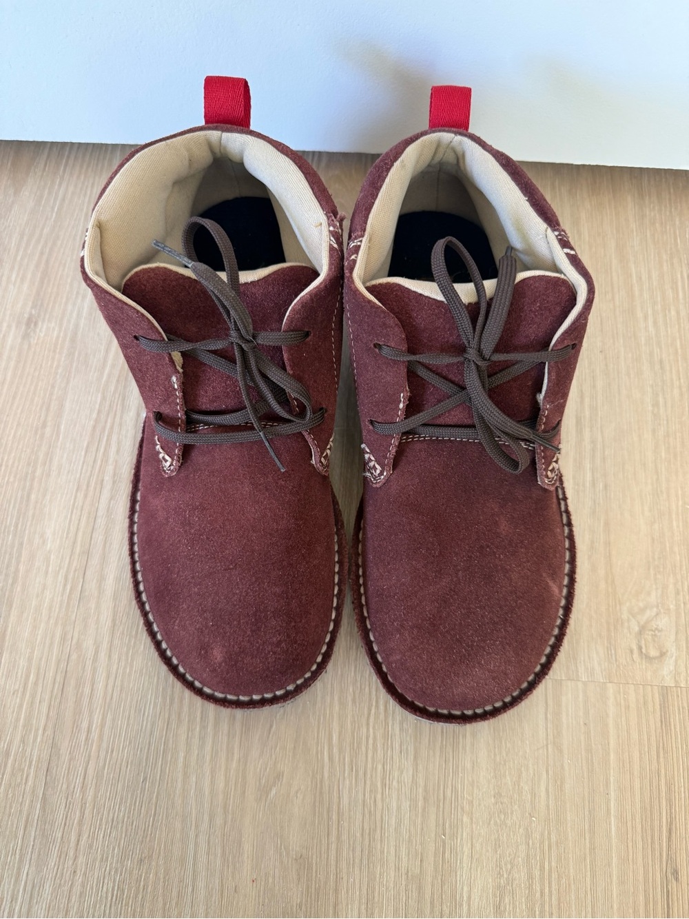 Brown Suede Lace-Up Boot with Cream Interior